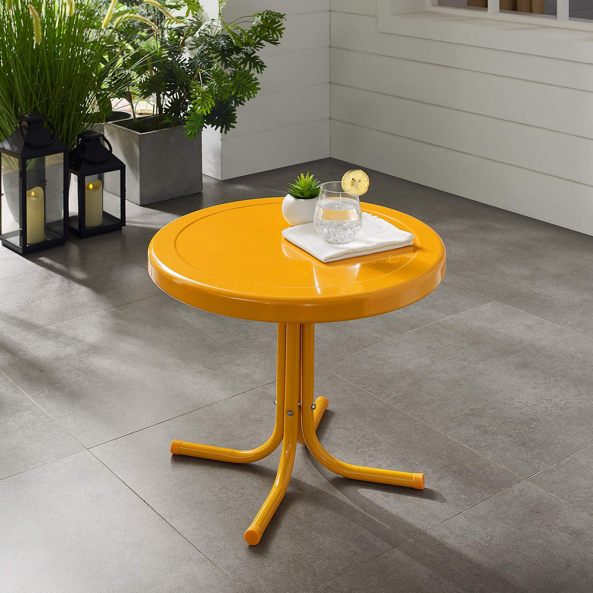 Crosley Furniture Griffith Weather Resistant Retro Metal Outdoor Side Table for Patio, Deck, Porch, Tangerine Crosley Furniture