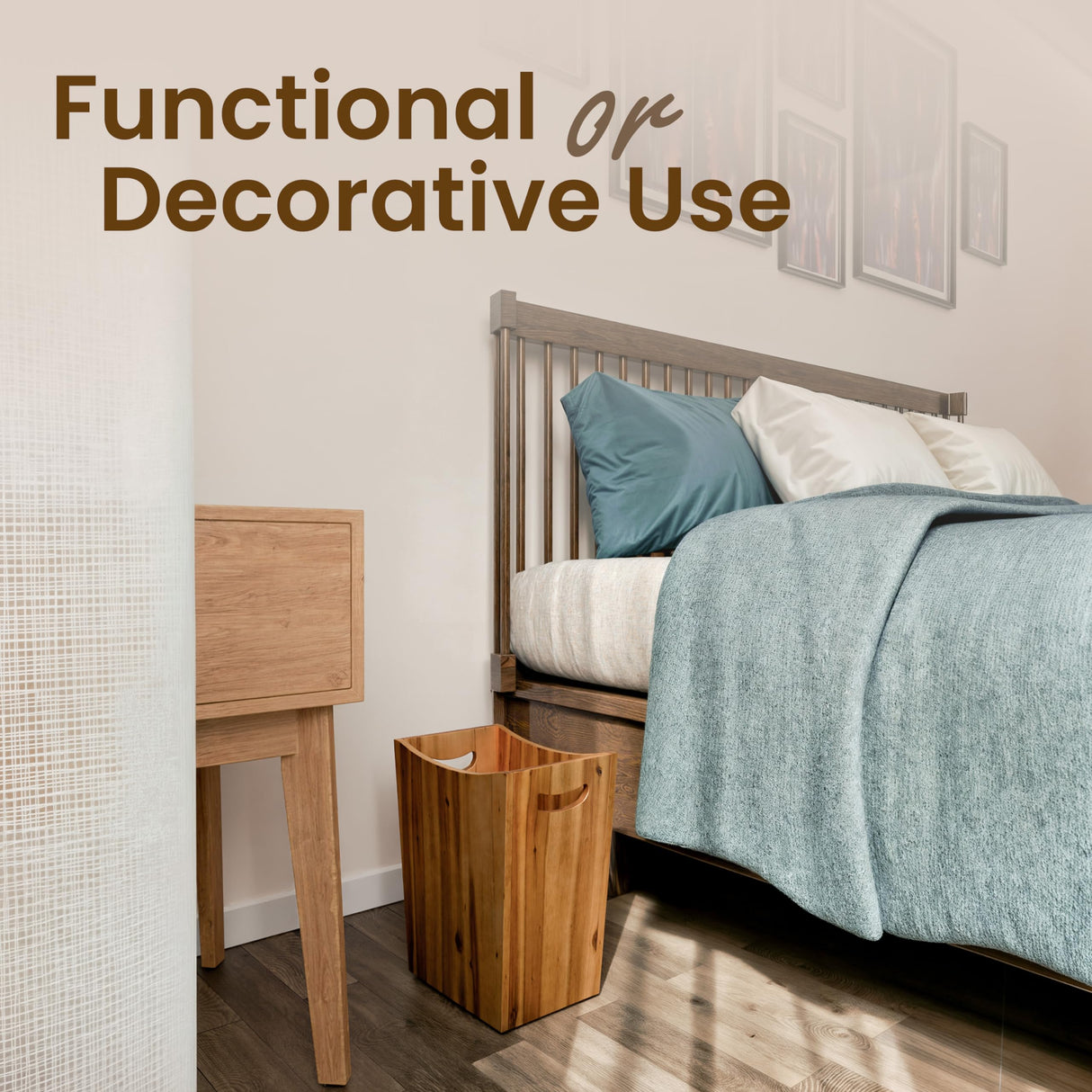 Tidita 2 Gallons Wastebaskets- Wooden Waste Basket with Handles -Small Trash Can for Bedroom, Spa Bathroom Decor, Kitchen, Living Room, Office - Trash Bin for Under Sink, Garbage Can (Acacia Wood) Tidita