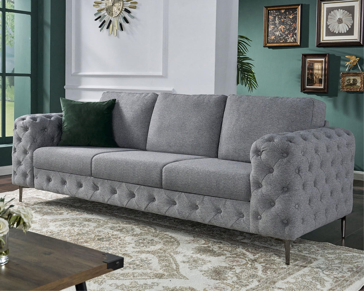 Jocisland 92-Inch Modern Sofa - Oversized 3 Seater Couch With Wide Armrest, Button Tufted for Living Room, Grey Linen Jocisland