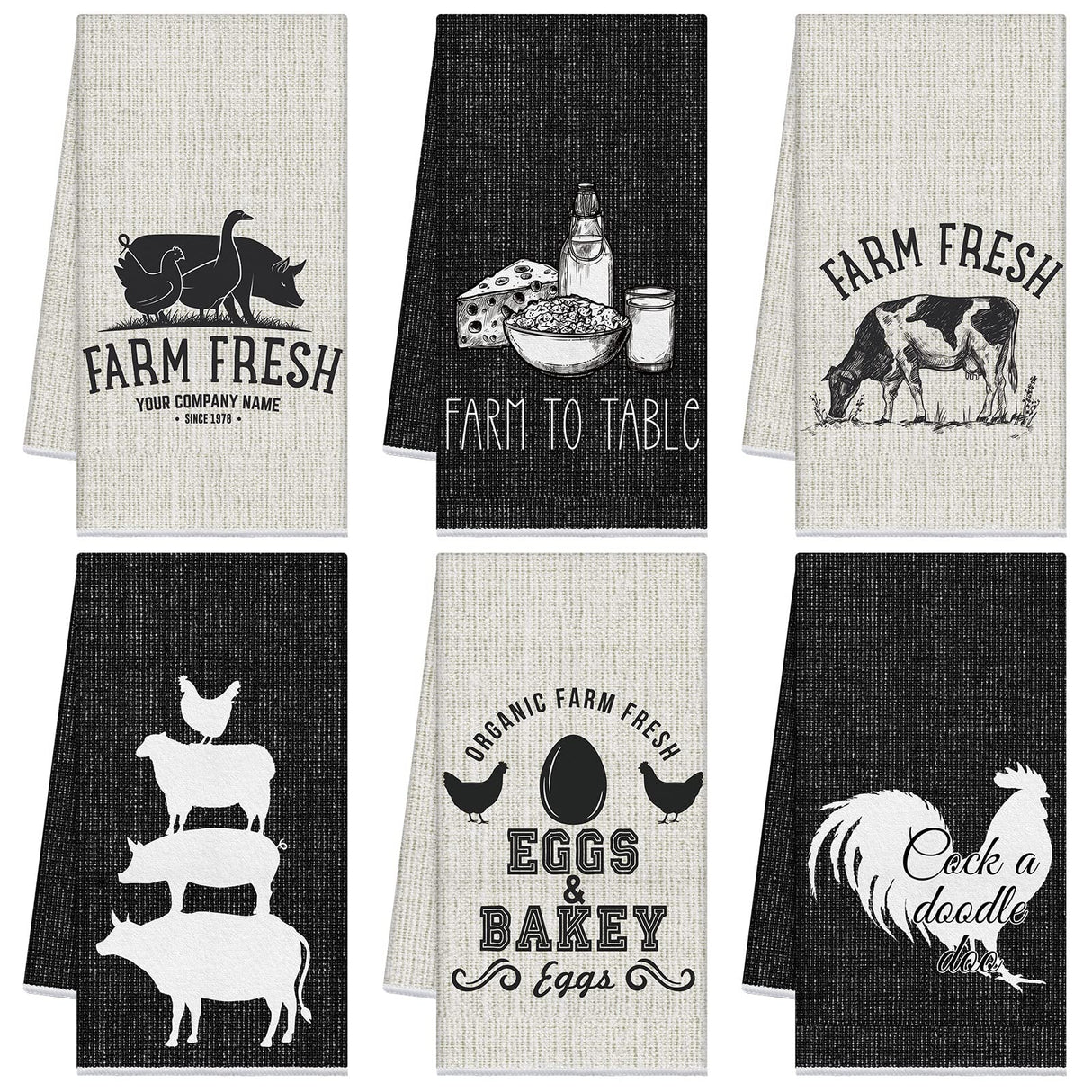 Redbaker 6 Pcs Farm Animal Kitchen Towels Farmhouse Funny Dish Towel Rustic Hand Towels Rooster Cow Pig Decorative Tea Dishcloth Absorbent with Hanging Loop for Kitchen Bathroom Housewarming Gift Redbaker