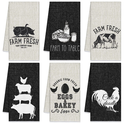 Redbaker 6 Pcs Farm Animal Kitchen Towels Farmhouse Funny Dish Towel Rustic Hand Towels Rooster Cow Pig Decorative Tea Dishcloth Absorbent with Hanging Loop for Kitchen Bathroom Housewarming Gift