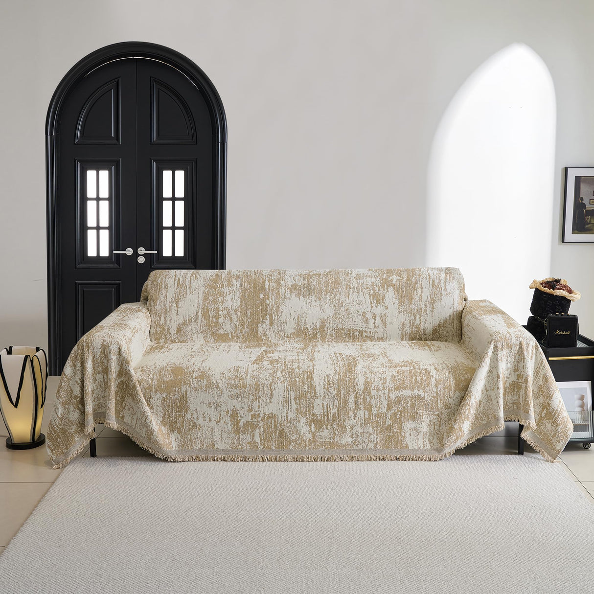 MYSKY HOME Couch Cover for Dogs Washable Couch Sofa Protector for Loveseat Sofa with Cats Pets Friendly Chenille Khaki Abstract Geometric Sofa Covers Soft Durable Farmhouse Sofa Slipcovers, 71" X102" MYSKY HOME