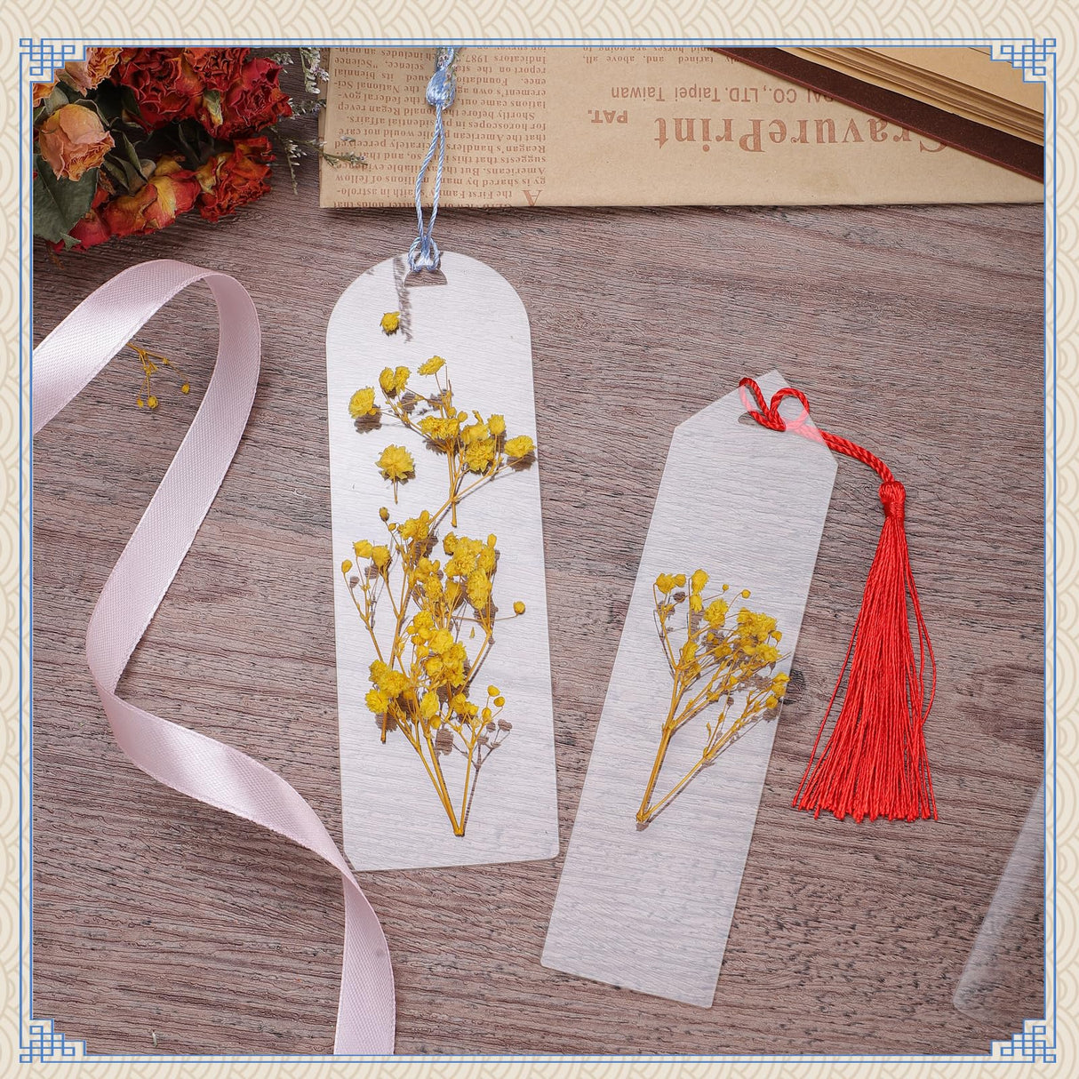 49Pcs Acrylic Bookmark Blanks Kits, Clear Acrylic Craft Bookmarks for Women, 24Pcs Plastic Bookmarks with 24Pcs Colorful Tassel and 1 Roll Ribbon, Christmas Gift Bookmarks, DIY Bookmark Accessories WSICSE