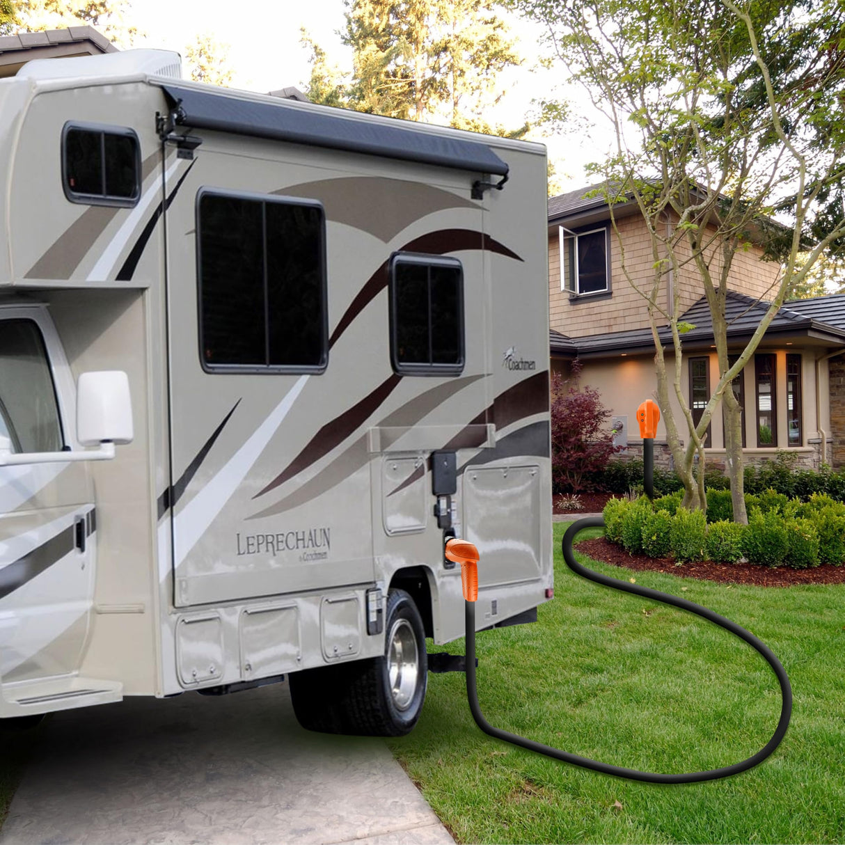 Ficstar 50 Amp RV Extension Cord 10 ft, Heavy Duty 6/3+8/1 SJTW AWG RV Power Cord with Grip Handle Twist Lock, NEMA 14-50P to SS2-50R with Polarity Lamp Ficstar