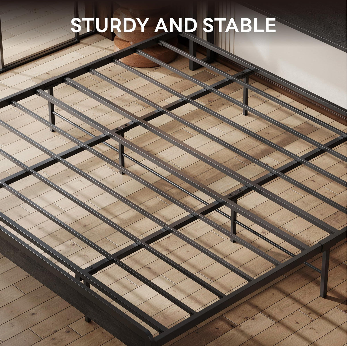 LIKIMIO King Bed Frame with Headboard, Dark Wood Camas King with Strong Supports, Sturdy, Noise-Free, No Box Spring Needed, Charcoal Grey LIKIMIO