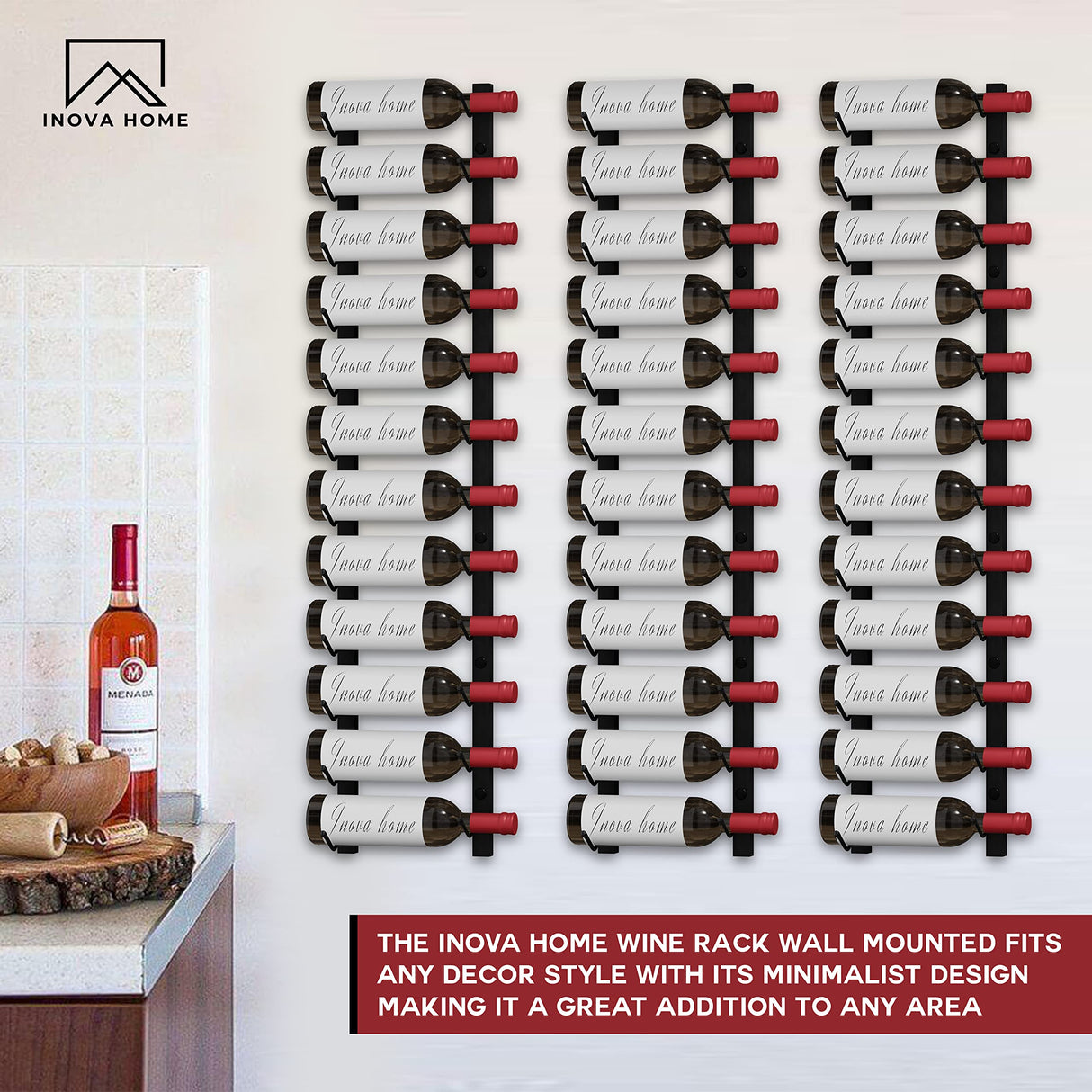 Luxinova Wine Rack Wall Mounted, Premium Black 12 Bottle Wall Wine Rack, Metal Wine Rack for Wine Display, Wall Racks for Wine Storage, Hanging Wine Shelf for Home Bar, All Mounting Hardware Included Luxinova