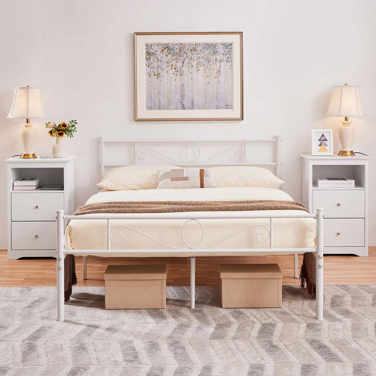 Yaheetech Bedside Table Set of 2, Tall Nightstand with 2 Drawer and Cubby, Wooden Bedside Table for Bedroom Small Space, Tall Bedside Cabinet Telephone Table, 16″ D × 19″ W × 29″ H, White Yaheetech