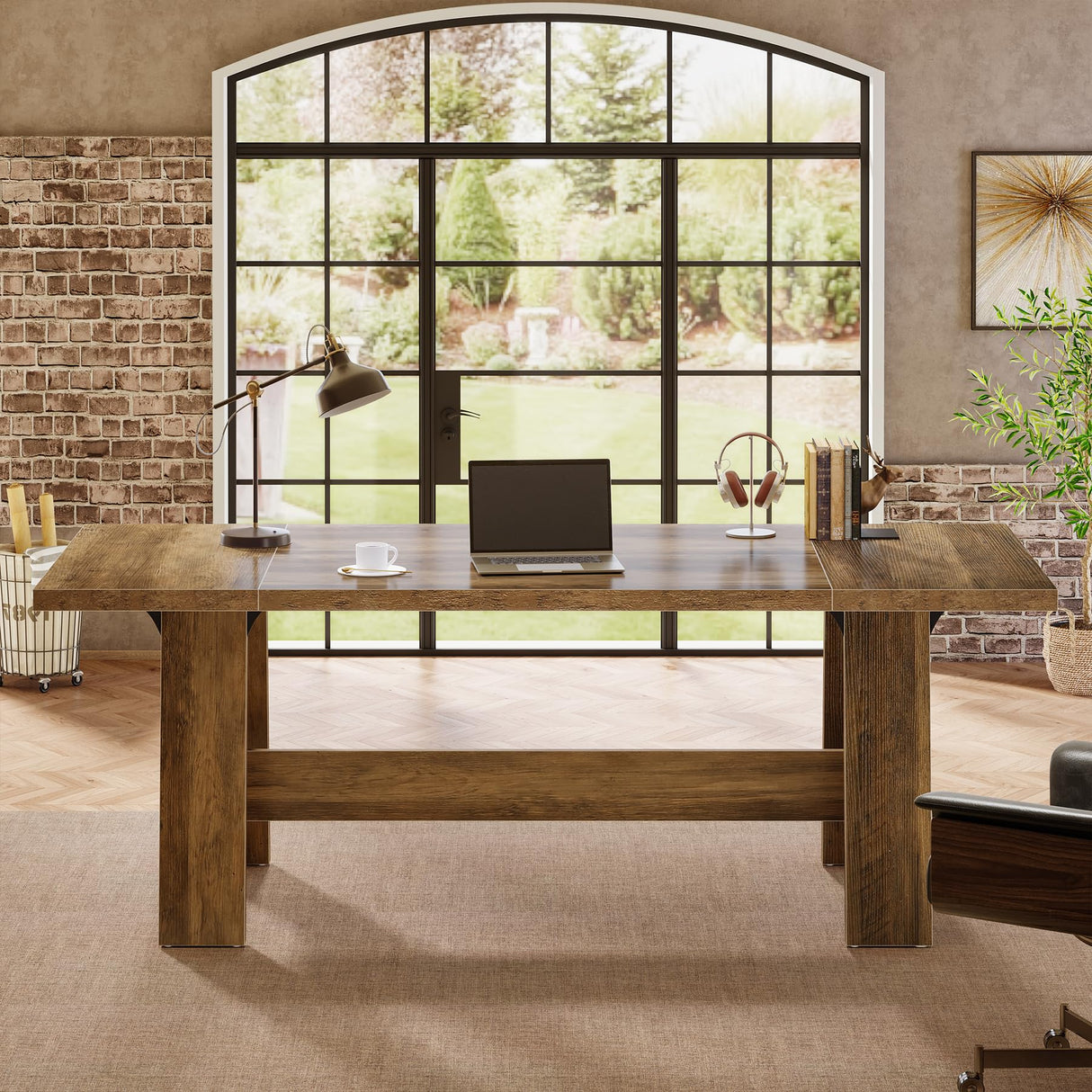 Tribesigns 70.47-Inch Executive Computer Desk, Farmhouse Home Office Desk with Large Tabletop, Industrial Study Writing Table Workstation Business Furniture, Rustic Brown Tribesigns