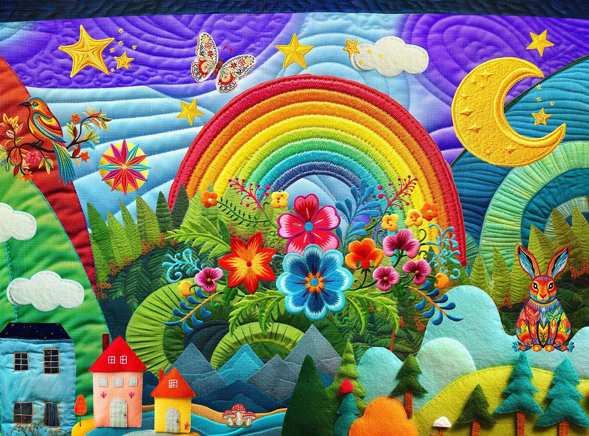 Springbok's Summer Adventure Quilt 1000 Piece Puzzle for Adults Features Imagery of an Amazing and Colorful Quilt Featuring a Summer Scene and The Tools Used to Create It. Springbok
