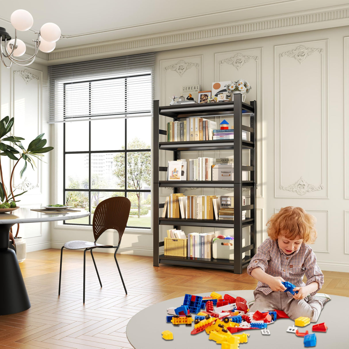 Book Shelf, 5 Tier Metal Wide Bookshelves, Adjustable Modern Book Shelves, Narrow Book Shelving for Small Spaces, Tall Decorative Bookshelf for Home Office/Living Room/Library (35.4"W*15.8"D*72"H) Notmise