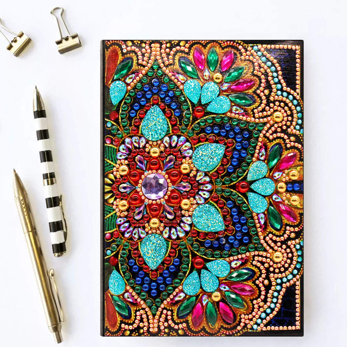 DIY 5D Diamond Art Painting Notebook Mandala Kits Cover Leather Special Shaped Journal Sketchbook Crystal Cross Stitch Art Hardcover Dairy Book by Number Festival Birthday Gift 20.7x14.2cm Generic