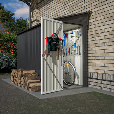 YOPTO 4x8 FT Outdoor Storage Shed,Lean to Metal Shed W/Floor Included,Garden Storage Shed W/Lockable Door,All Weather Waterproof Tool House W/ 2 Air Vents,for Backyard,Patio,Lawn,Garden,Black