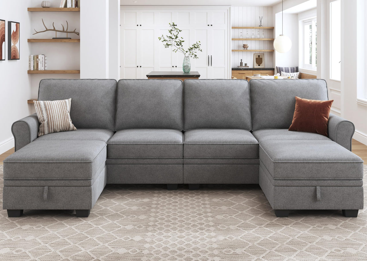 HONBAY Convertible Sectional Sofa with Storage Seat 6 Seat Sofa with Reversible Chaise U Shaped Sectional Couch for Living Room,Light Grey HONBAY