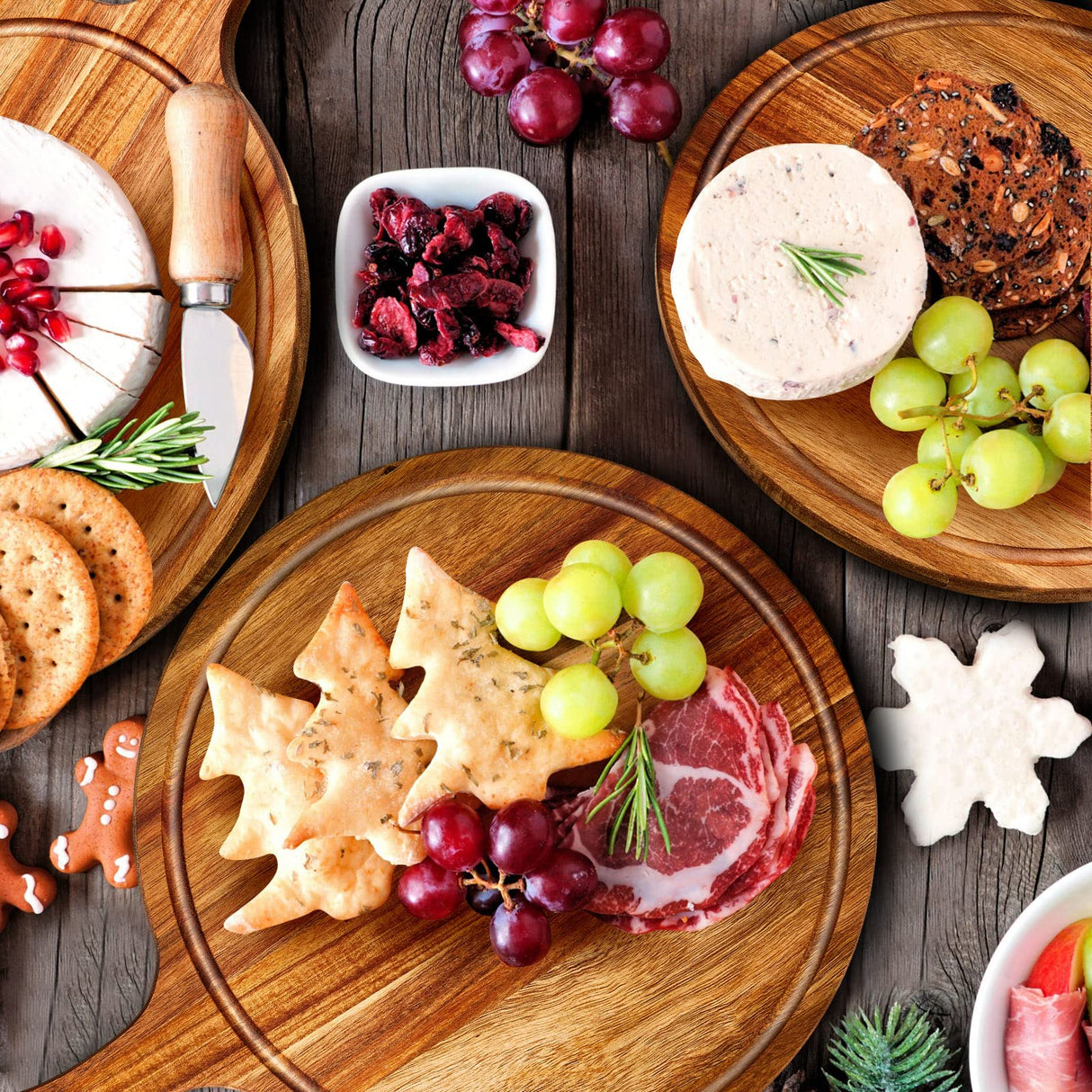 Nuenen 10 Pcs Round Wood Cutting Board with Handle Wooden Serving Board Kitchen Chopping Boards for Pizza, Bread, Cheese, Charcuterie, Fruit, Vegetables (Acacia) Nuenen