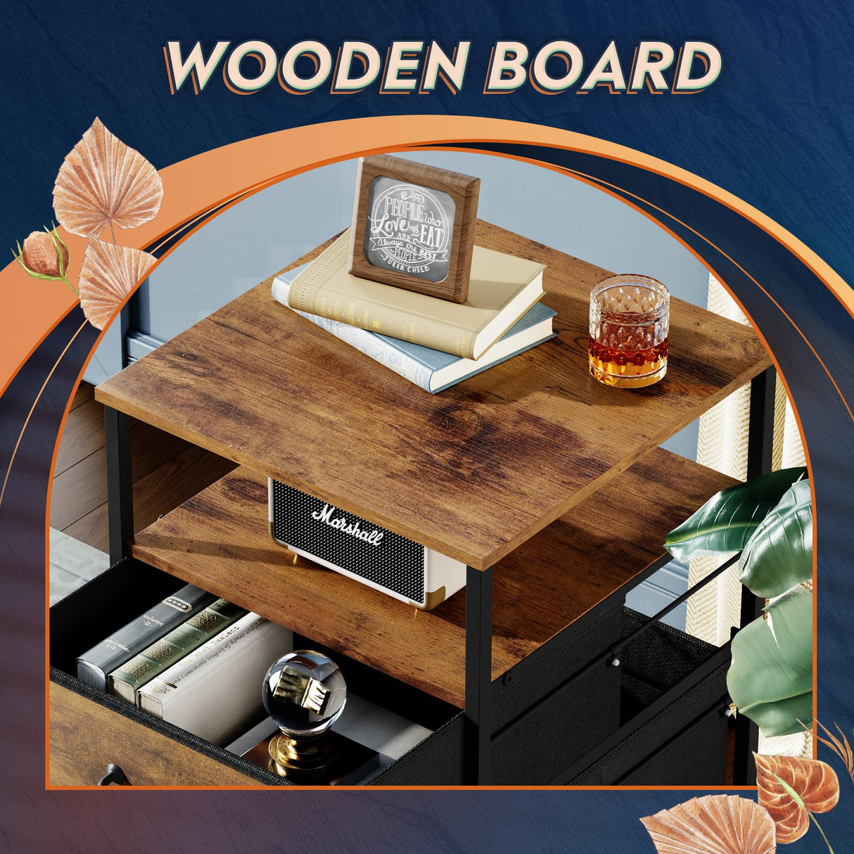 DEVAISE 2 Drawer Mobile File Cabinet, Rolling Printer Stand with Open Storage Shelf, Fabric Vertical Filing Cabinet fits A4 or Letter Size for Home Office, Rustic Brown Wood Grain Print DEVAISE