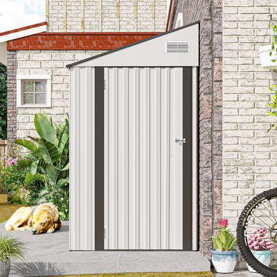 4x8 FT Outdoor Storage Shed, Metal Garden Shed with Lockable Hinged Door, Lean to Shed with 6 Air Vents, Outside Tool Shed with Sloped Roof, Waterproof Storage Building for Backyard, Patio, White