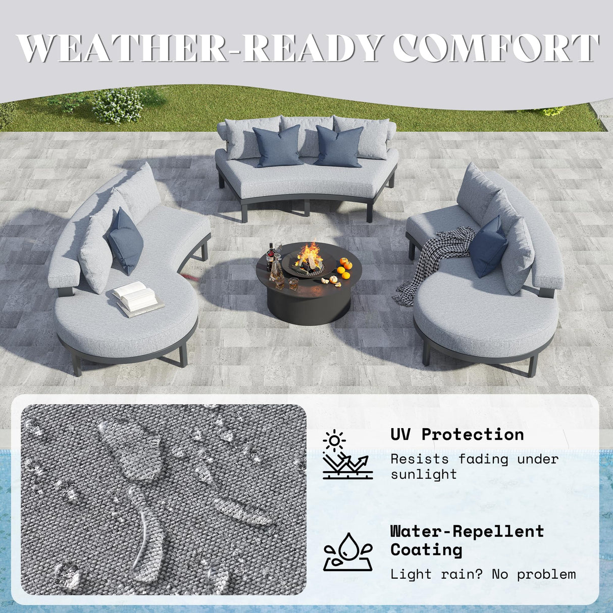 LUXOAK 10 Seats Aluminum Patio Furniture Set, Outdoor Modular Sectional Sofa with 6" Cushions, Curved All-Weather Conversation Set for Modern Backyard, Deck, or Poolside. LUXOAK