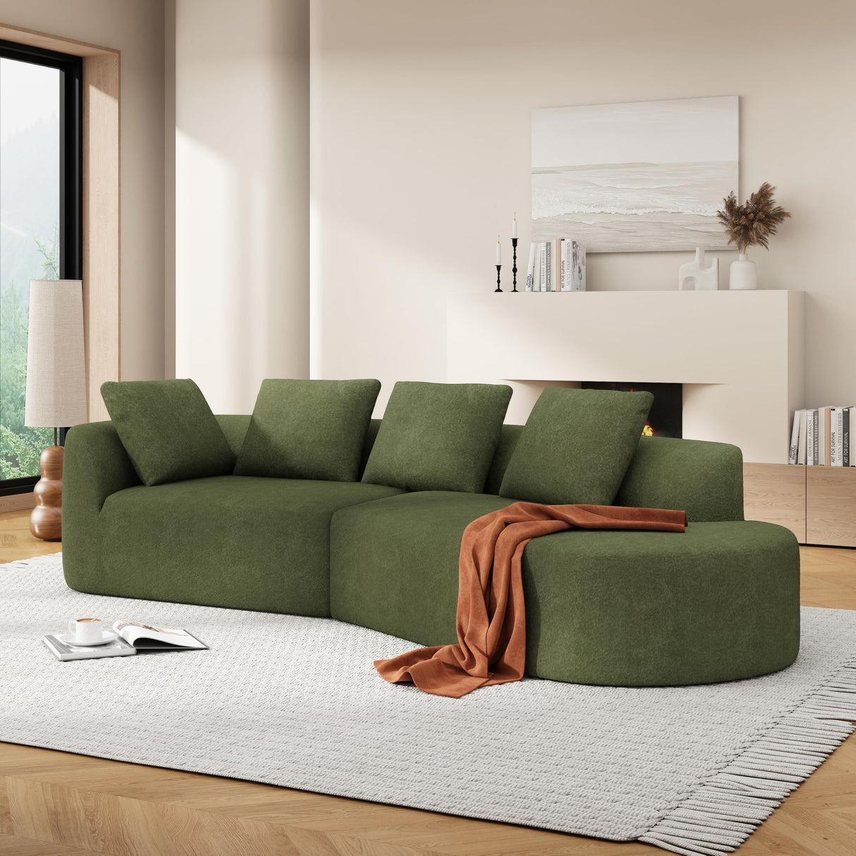 Christopher Knight Home Randa Modern Fabric Upholstered 5-Seater Sofa, Oversized Chair Cloud Couch, Fully Assembled Long Sofa Chaise Lounge, Fully Assembled, Olive Green Christopher Knight Home