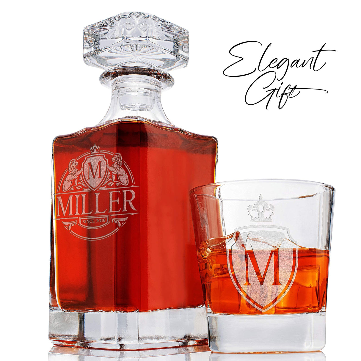 Personalized 5 pc Whiskey Decanter Set - 9 Design Options - Limited Edition, Custom Liquor Decanter | 25 Oz, 750ml Liquor Decanter w/ 4pcs Whiskey Glass Set #1 Amazing Items