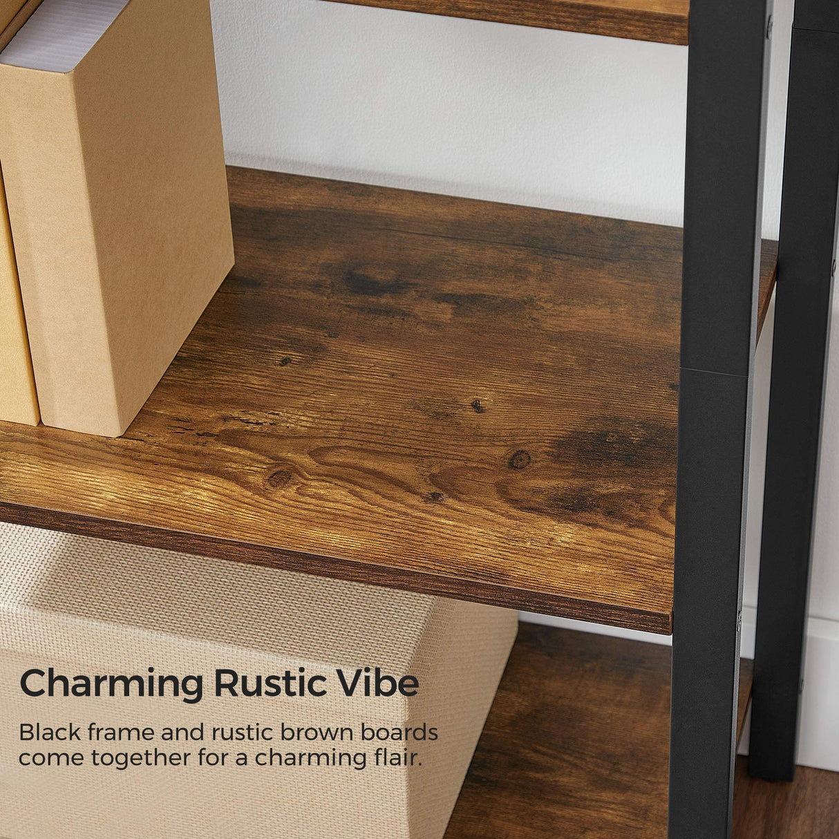 VASAGLE 4-Tier Rustic Brown & Black Bookshelf for Home & Office Storage VASAGLE