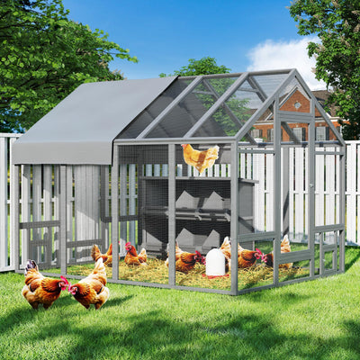 TRYKERPET Large Wood Chicken Coop with Nesting Box, Wooden Chicken Coop with Run, Outdoor Walk-in Poultry Cage with Weatherproof Cover, Chicken House for Outside Farm Backyard