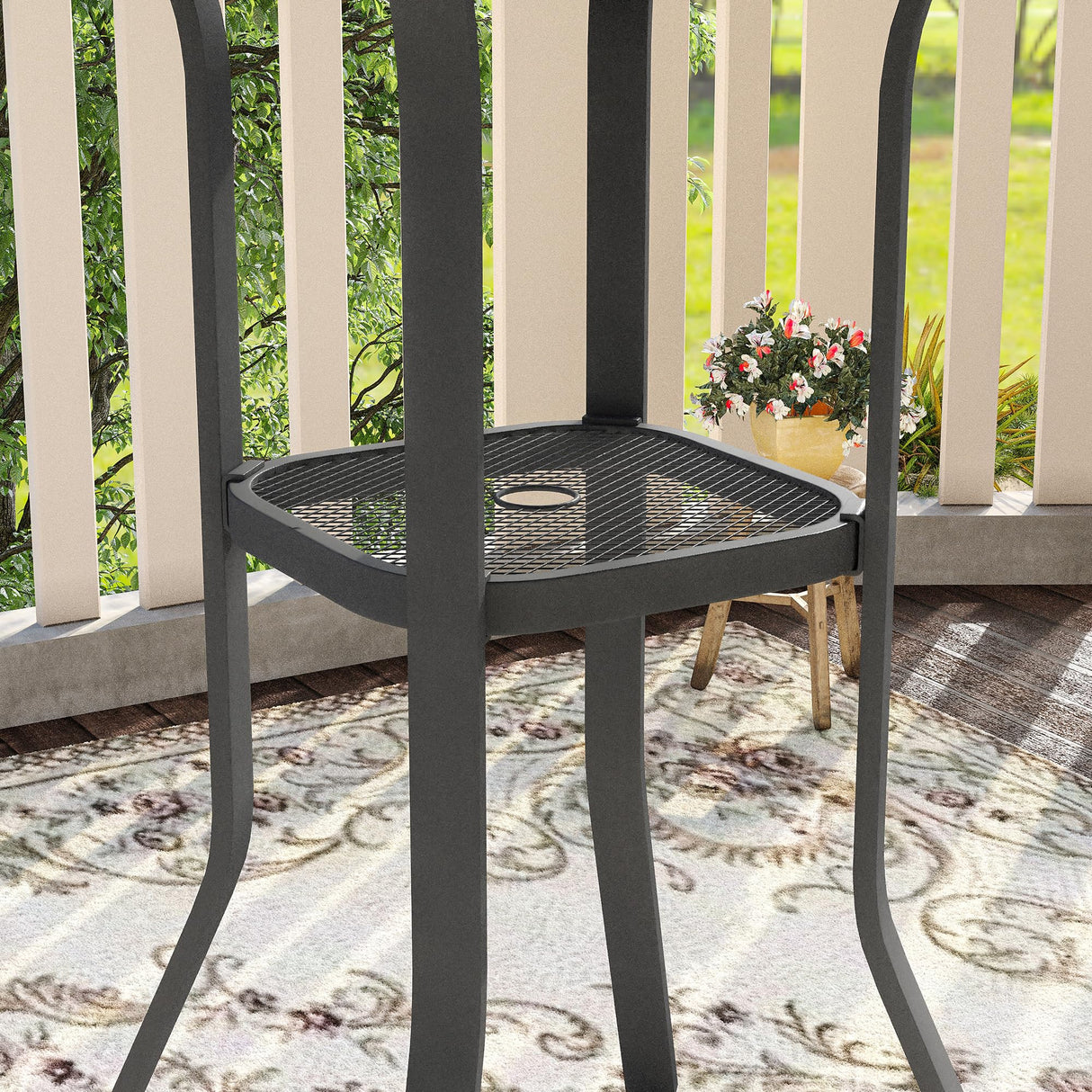 VICLLAX 35.5" Round Outdoor Bar Table, Bar Height Patio Table with Adjustable Umbrella Hole for Balcony, Black VICLLAX