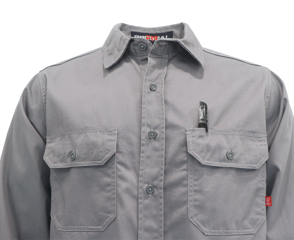 BOCOMAL FR 6.25oz Lightweight Summer Welding Shirt - Flame Resistant, Relaxed Fit, Cotton, Long Sleeve, Button Down Collar, Light Gray BOCOMAL