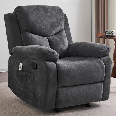 Sftaiyou Manual Rocker Recliner Massage Chair for Adults,Overstuffed Glider Rocking Recliner Fabric Chair for Living Room,Upholstered Soft Reclining Chair with Side Pocket (Dark Grey)