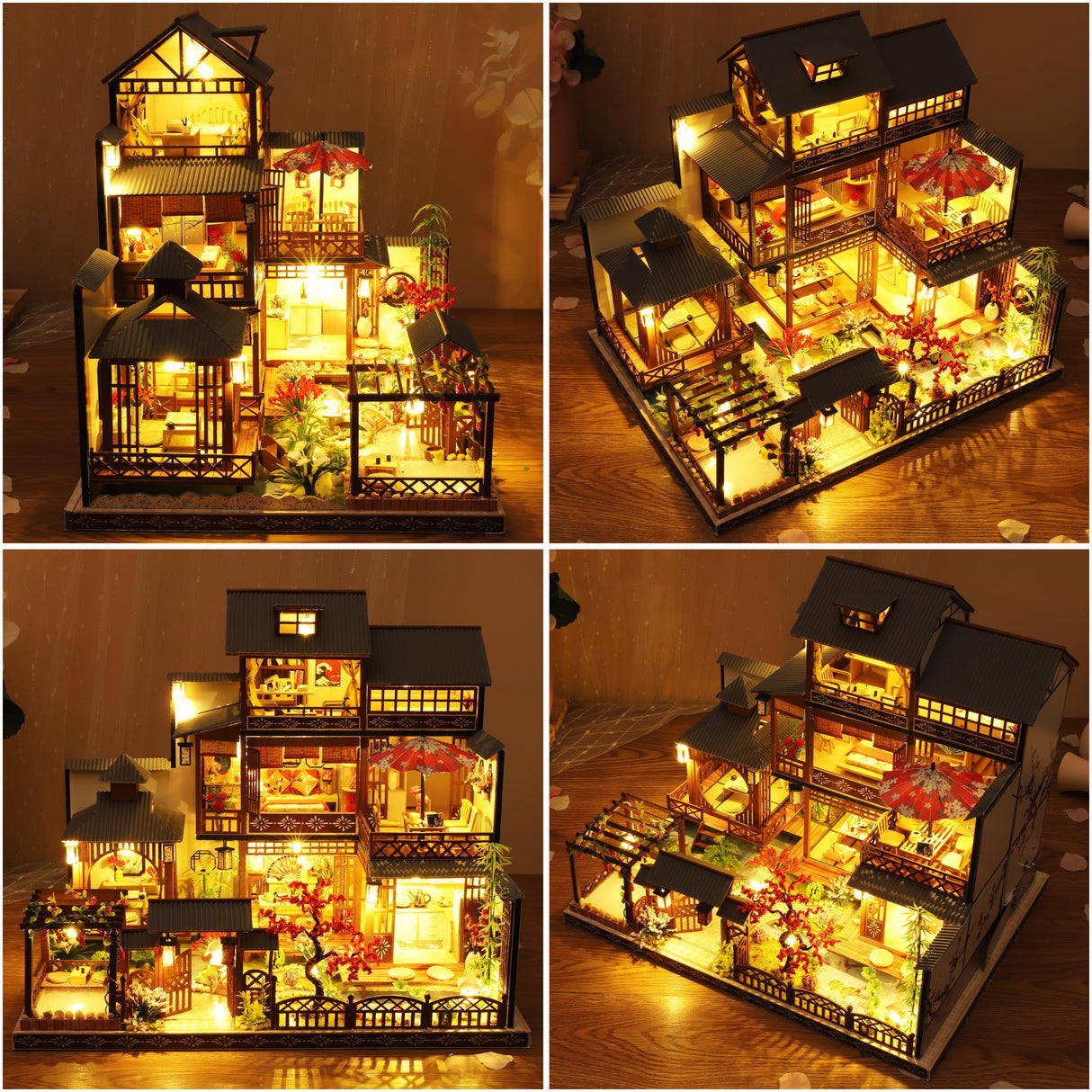 Miniature Dollhouse DIY Set with Decoration Furniture and LED Lights, 1:24 Scale DIY Wooden Dollhouse Kit with English Instructions, Birthday Gift or Party Favors (Japanese Courtyard Style) KOOMEKI