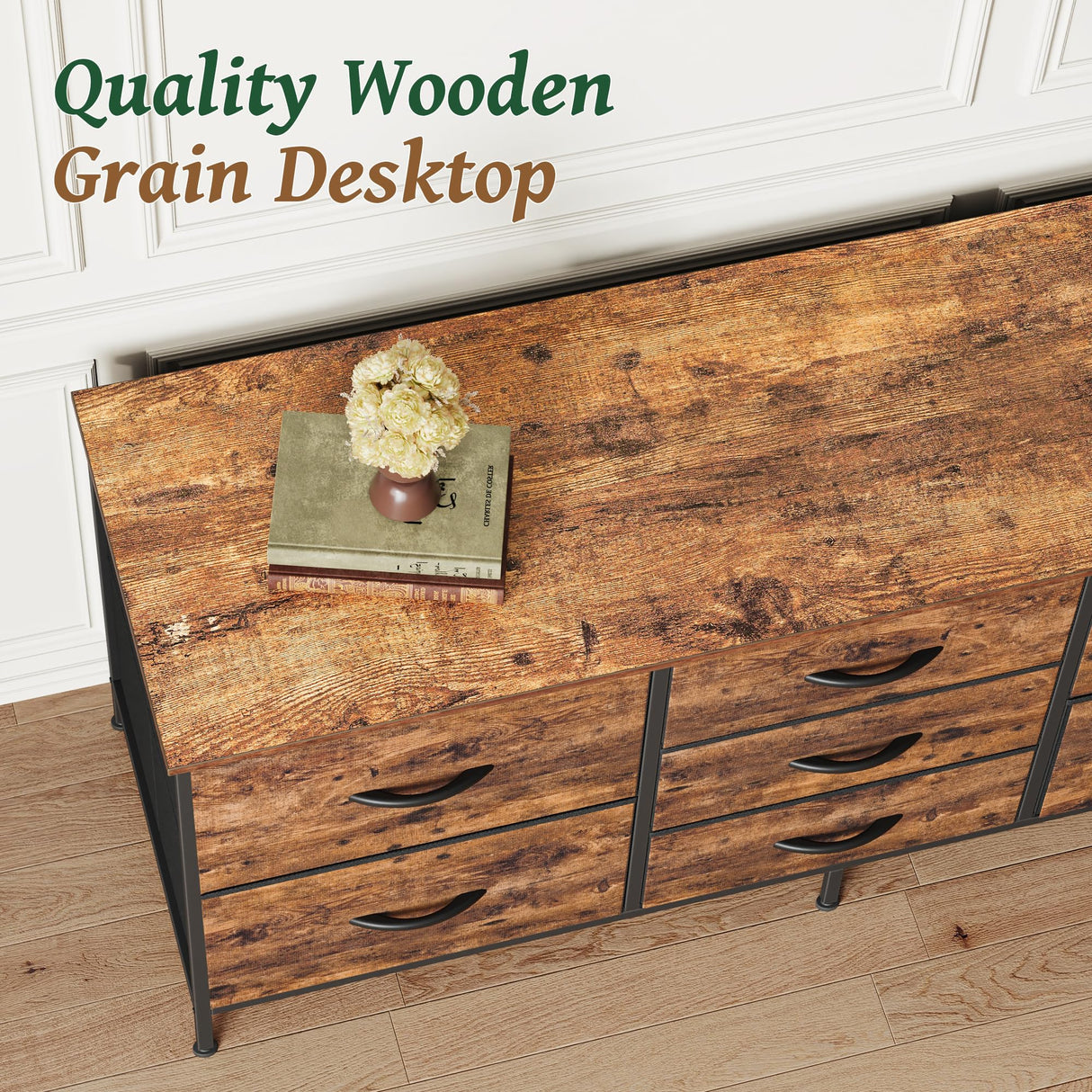 Huuger Dresser for Bedroom, 55 Inch TV Stand for 43, 55, 60 Inch TV, Long Fabric Dresser with 7 Drawers, Chest of Drawers for Storage, Closet, Clothing, Rustic Brown Huuger