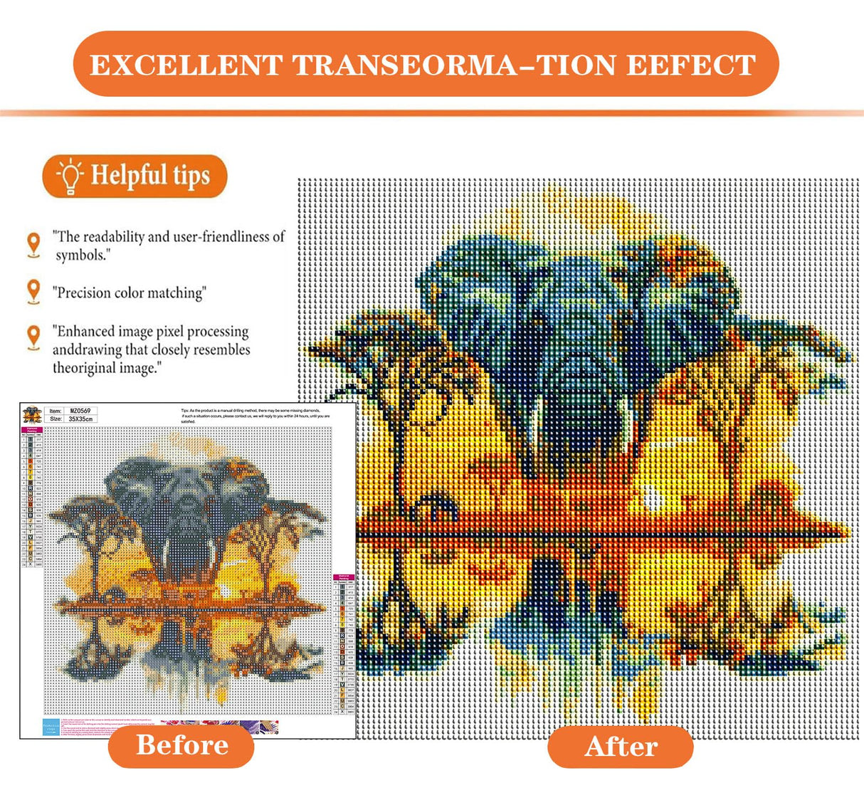 igoodom Diamond Art Kits for Adults, Elephant Diamond Painting Kit, Full Drill Round Elephant Diamond Art Kits, DIY Gem Art and Crafts for Home Wall Decor Gift 14x14inch igoodom