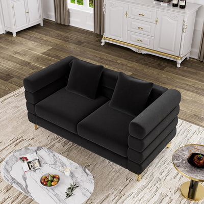 OUYESSIR Cloud Sofa Couch for Living Room, 59" Comfy Deep Seat Velvet Loveseat Sofa with 2 Pillows and Gold Legs, Modern Upholstered 2 Seater Love Seat for Bedroom Office, Dark Black Velvet