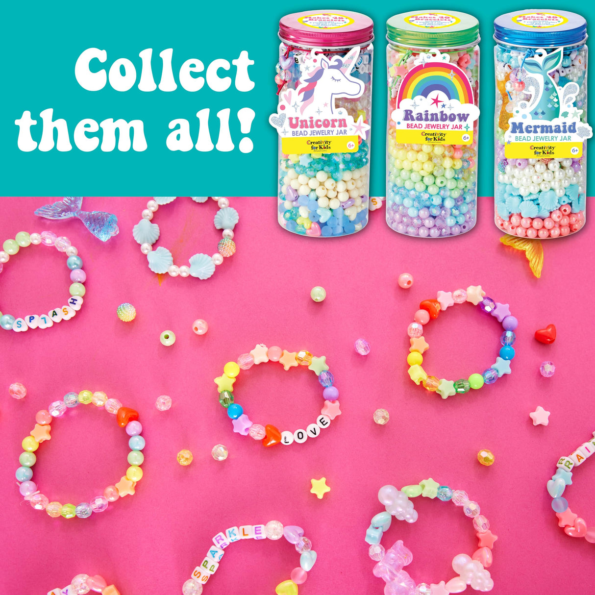 Creativity for Kids Mermaid Bead Jewelry Jar: Create 40+ Friendship Bracelets for Girls, DIY Girls Beads Jewelry Making Kit, Mermaid Gifts, Kids Craft for Ages 6-8+ Creativity for Kids