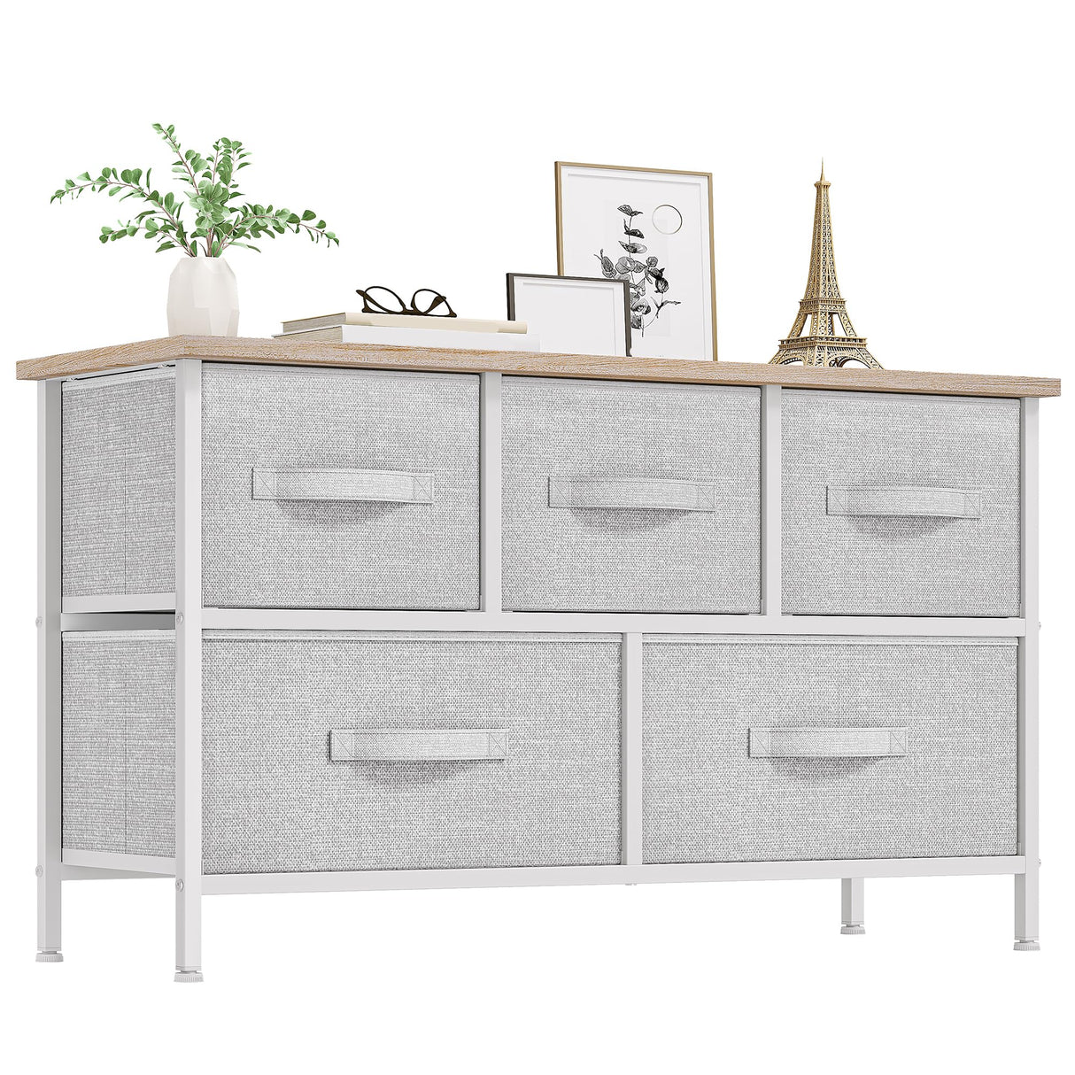 YITAHOME Dresser with 5 Drawers - Fabric Storage Tower, Organizer Unit for Bedroom, Living Room, Closets - Sturdy Steel Frame, Wooden Top YITAHOME