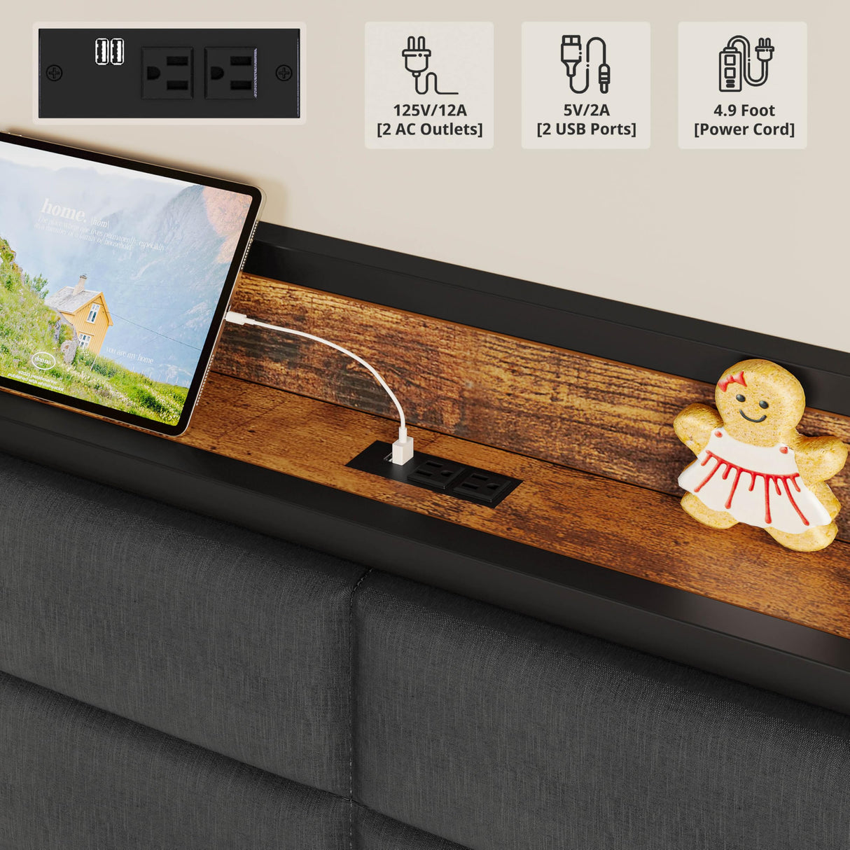 LIKIMIO Daybed with Trundle, Sturdy Metal Full Size Bed Frame with Upholstered Headboard and Charging Station for Living Room, Bedroom and Guest Room, Black LIKIMIO