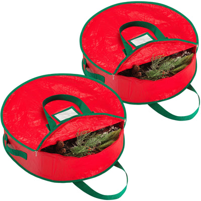 Handy Laundry Christmas Wreath Storage Bag - 2-PACK - Durable, Tarp Material, Zipper, Sturdy Carry Handle, Dust, Pest Protection - Ideal Home, Garage Organization for Holiday Wreath Decorations (36")