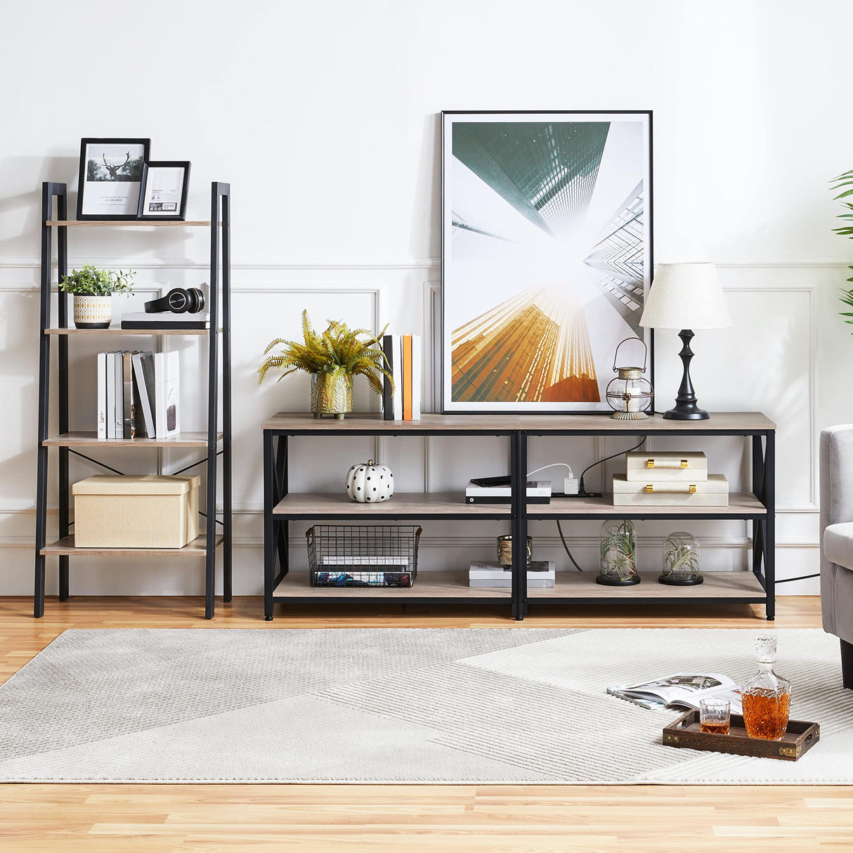 Yaheetech TV Stand with Power Outlet for 75 Inch TV, 3 Tiers TV Storage Cabinet Entertainment Center, Retro 63 Inch Long TV Console Table with Charging Station for Living Room, Gray Yaheetech