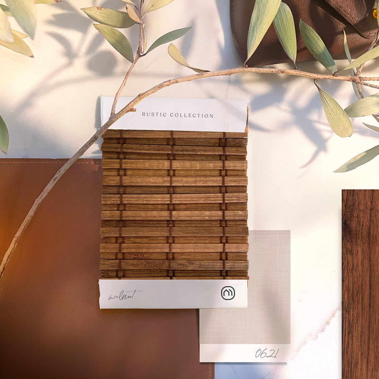 MOOD Custom Bamboo Shades | Rustic | Cordless Bamboo Roman Shades for Windows and Doors (Natural Woven) | Rustic Walnut (Great Privacy) | 31" W X 36" H Mood