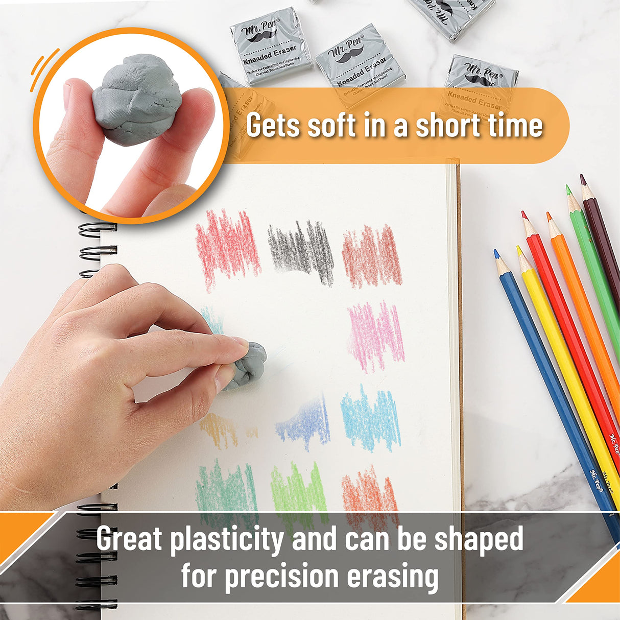 Mr. Pen- Kneaded Eraser, 6 Pack, Grey, Kneaded Erasers for Artists, Art Eraser, Kneadable Erasers, Back to School Supplies Mr. Pen