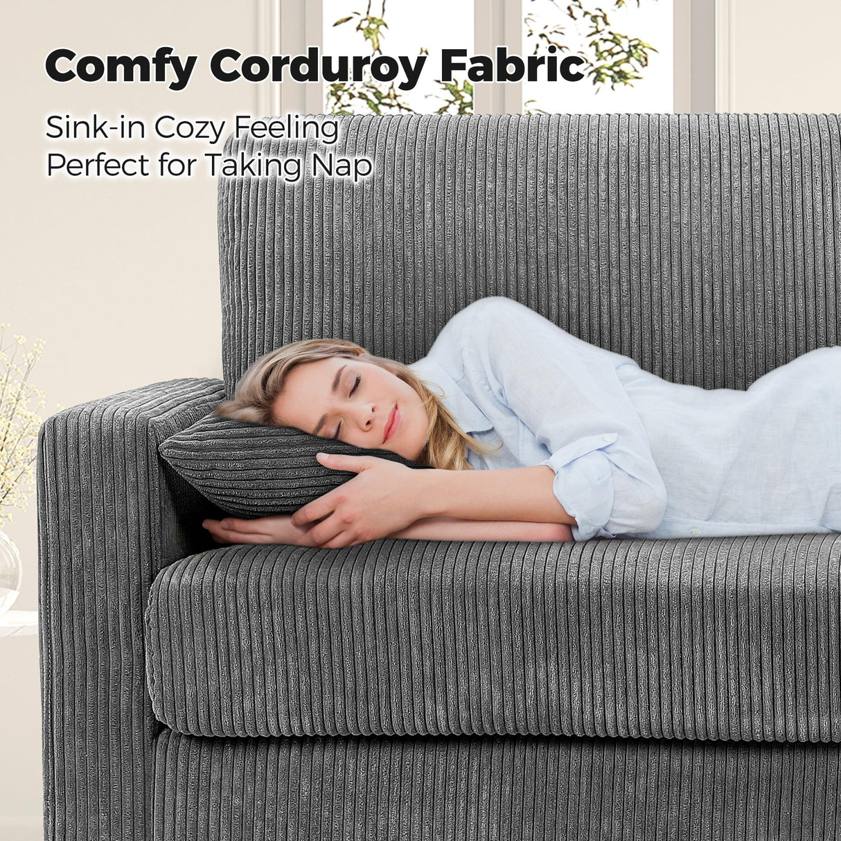 Kidirect 70in Corduroy Couch, Sofas for Living Room No Tool Assembly, Comfy Couches for Living Room 21in Deep Seats, Oversized Loveseat Sofa with 2 Pillows, 3 Seater Couch for Bedroom, Grey Sofa Kidirect