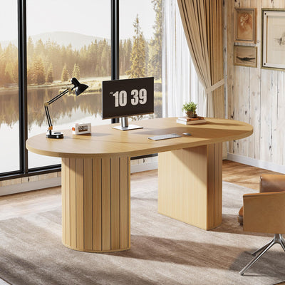 Tribesigns 63-Inch Executive Desk, Modern Home Office Desks Computer Writing Table, Small Conference Table, Oak