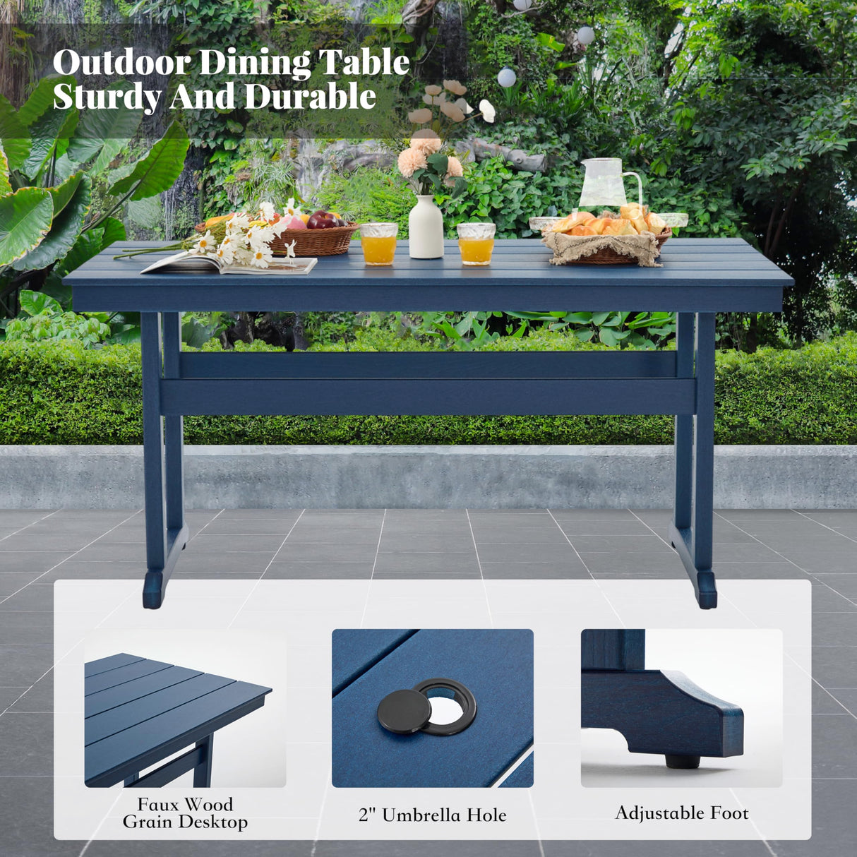 HDPE Outdoor Dining Set,10-Piece Outdoor Table and Chairs Include 8 Dining Chairs and 2 Pcs 62.5" Patio Dining Table with Umbrella Hole (Blue) AZXZCS