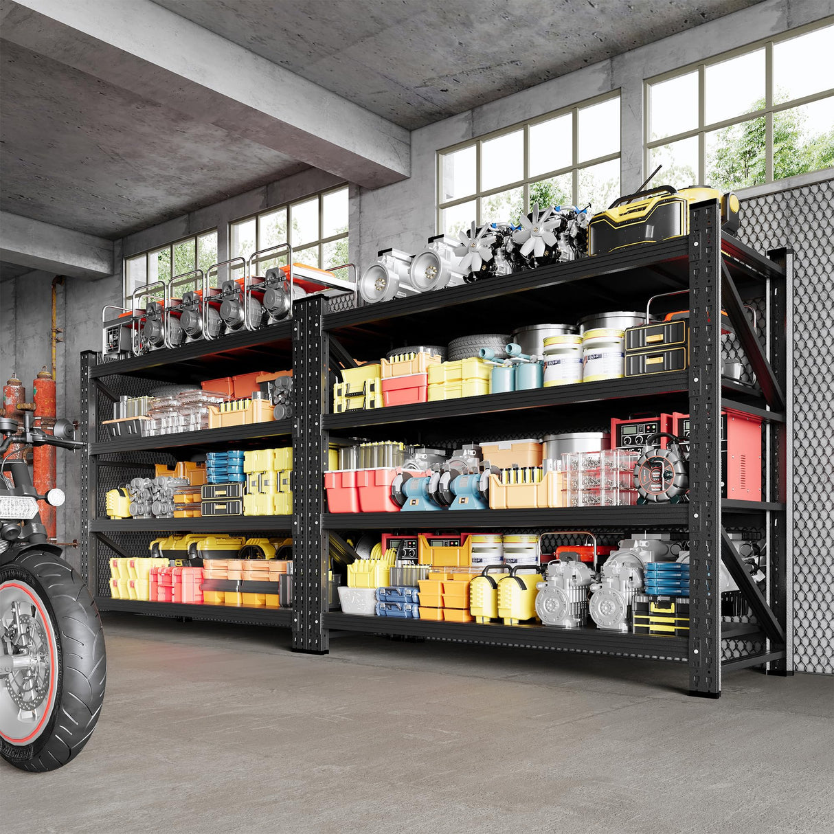 Anxxsu 3000LBS Storage Shelves, 48" W Heavy Duty Garage Shelving Unit, Adjustable Industrial Shelving, 4 Tier Metal Shelving for Garage, Supermarket, Warehouse, 48" W x 24" D x 70" H Anxxsu