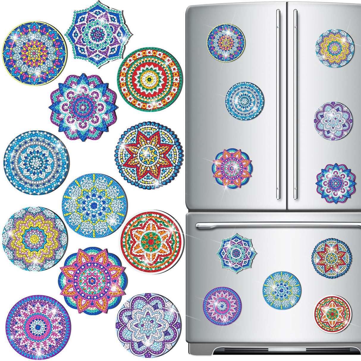 Zonon 12 Pcs Refrigerator Diamond Painting Magnets Easy Diamond Art Painting Magnetic Stickers Kits Fridge Magnets for Adults DIY Home Decors(Classic Mandala) Zonon