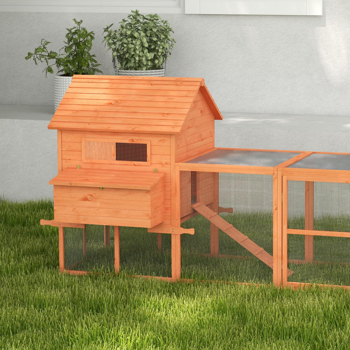 PawHut 145" Chicken Coop Large Chicken House Rabbit Hutch Wooden Poultry Cage Pen Garden & Backyard with Run & Inner Hen House Space PawHut