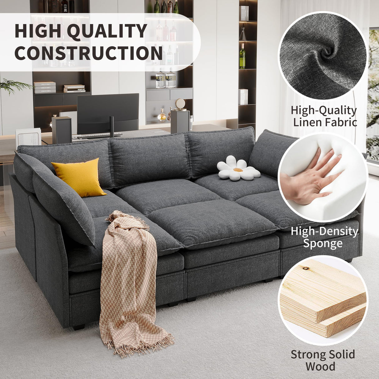 NicoHali Large Sectional Couches for Living Room, Modular Sectional Sofa Couch Set, Convertible U/L Shaped Sofa Couch with Storage, Cloud Sofas for Living Room(Dark Grey) NicoHali