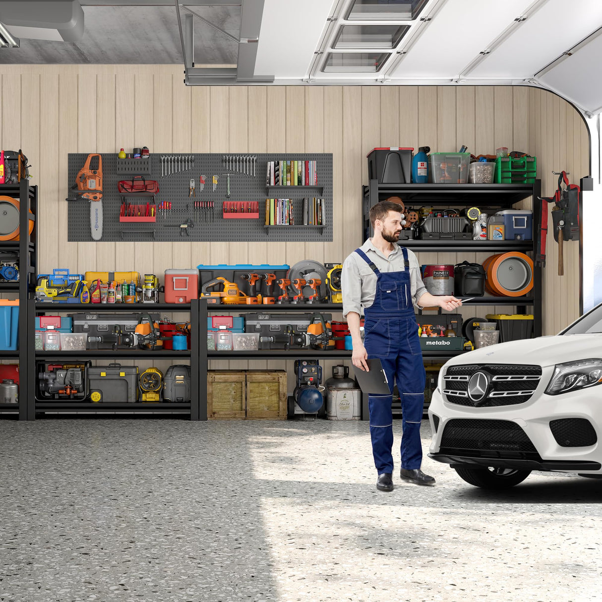 72''H Garage Shelving Heavy Duty Storage Shelves, 5 Tier Adjustable Metal Storage Rack, industrial storage shelves, Steel Shelving, garage shelving units and storage, (23.6"D x 47.3"W x 72"H) SFTORMAS