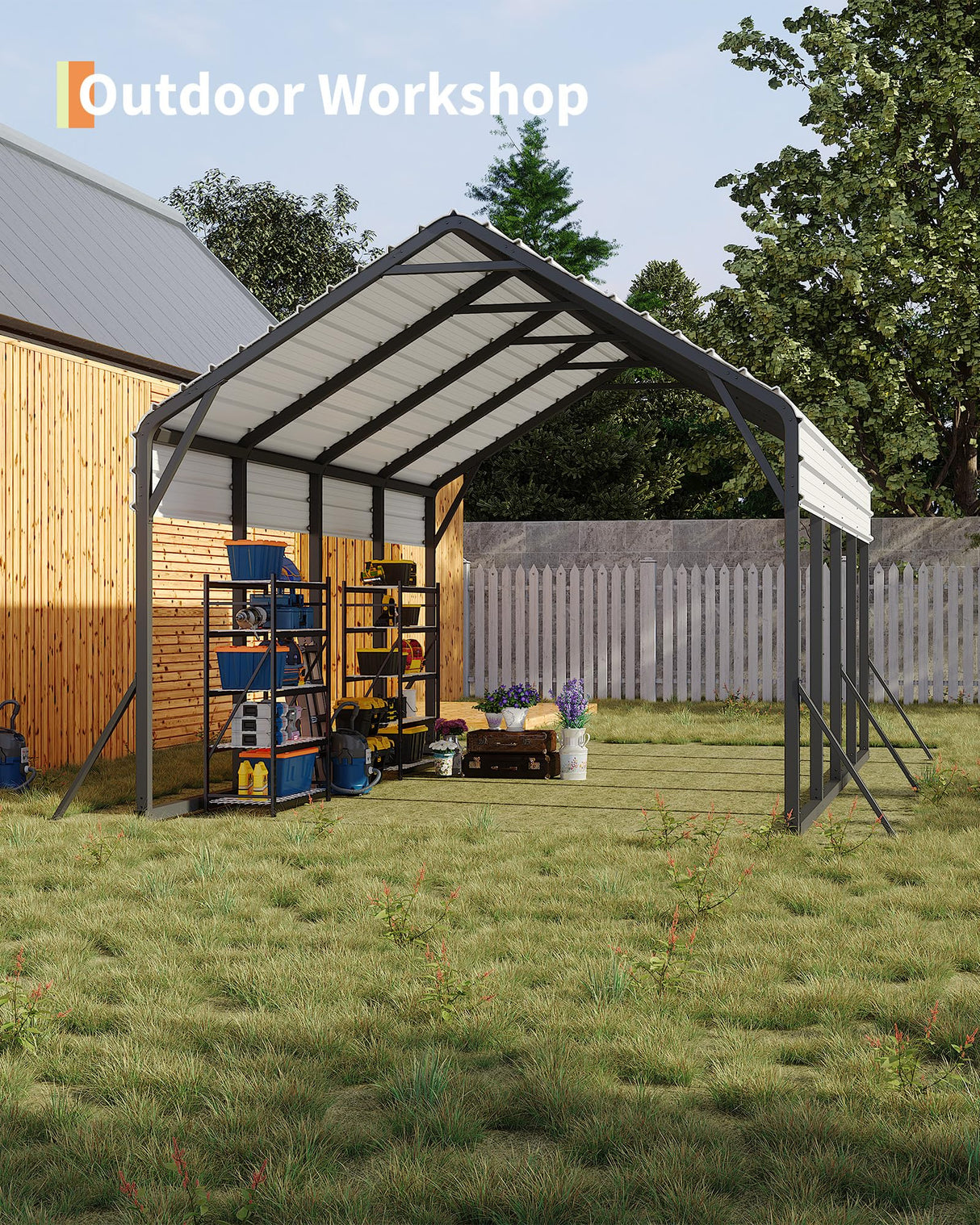 Garveelife 13'x21'x11' Oversized Metal Carport, Steel Heavy Duty Carport for All-Weather, Permanent Shelter for Bass Boats, Pickup Trucks, and Tractors, N.W. 660 Lbs GarveeLife