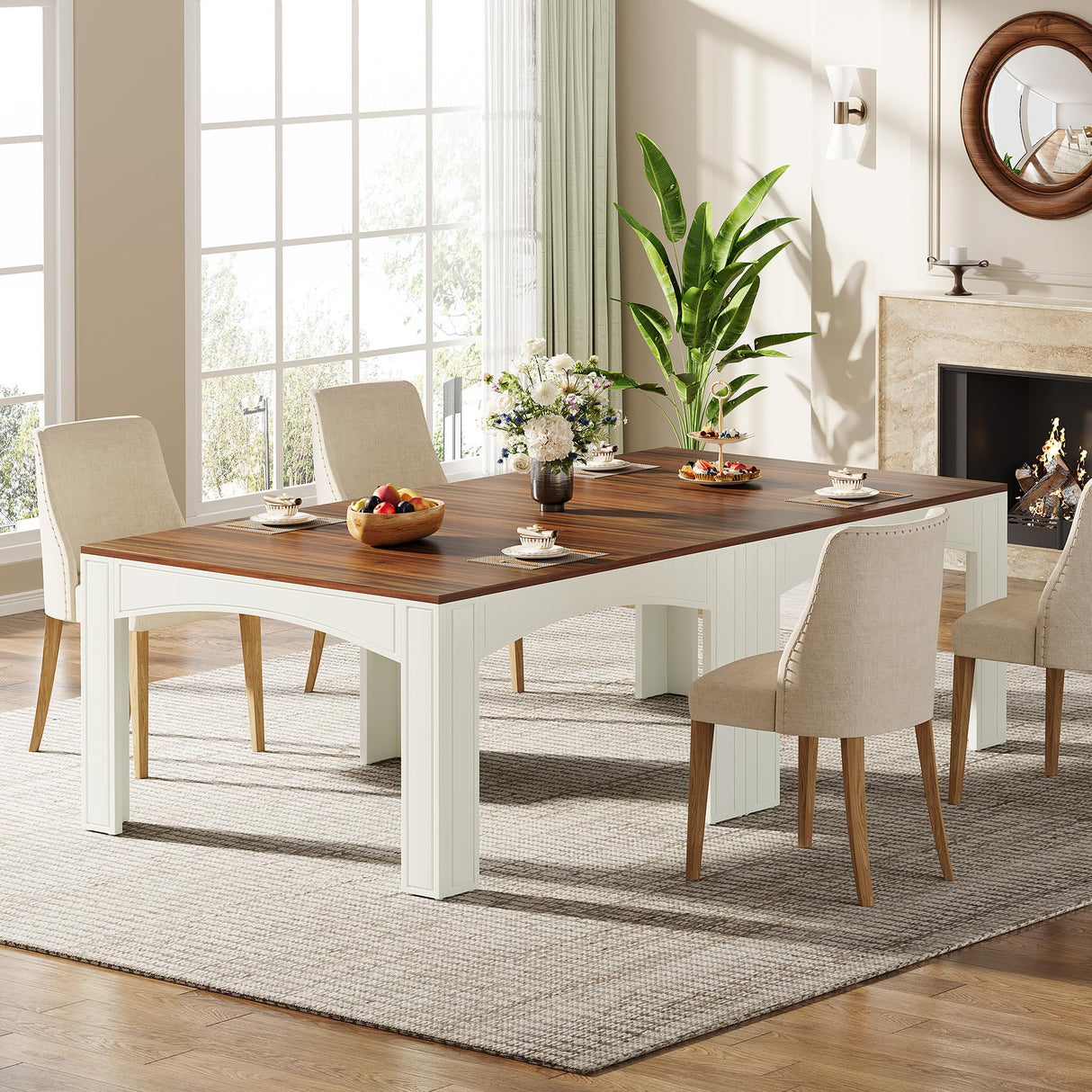 Tribesigns Square Dining Table for 4 Person, 39.4" Farmhouse Wood Kitchen Table Dinner Table for Dining Room, Small Space, Walnut + White Tribesigns