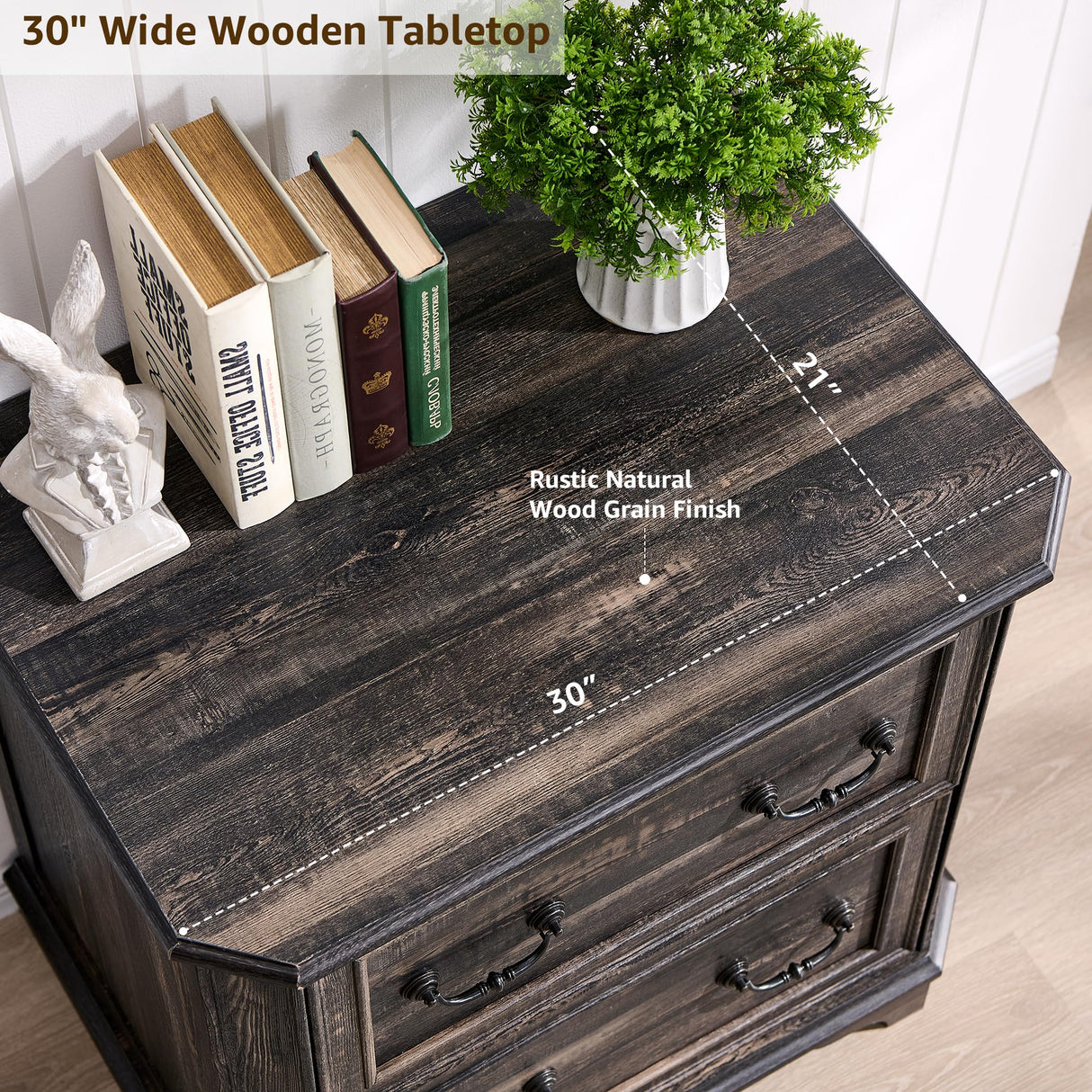 T4TREAM 30" Farmhouse Nightstand Set of 2 w/Wooden Tabletop, Large End Table, 2 Spacious Drawers Bedside Table w/Framed Drawer Fronts Design, Side Table for Bedroom, Living Room, Dark Rustic Oak T4TREAM